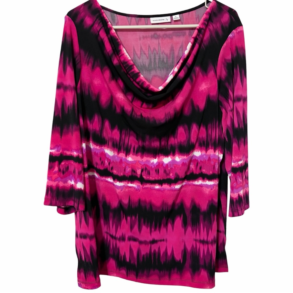 Susan Graver Women's Pink and Black Cowl Neck Top Size XL